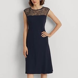 Lauren Ralph Lauren Navy Lace-Yoke Midi Dress